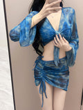 Wow, Special Bolis 7080 Bikini Four-Piece Swimsuit Women Split Long Sleeve Cover Skinny Swimsuit