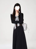 [With Belt] Black Dress Women's Autumn Dress 2025 New Korean Version Of Hepburn Wind Waist Thin Temperament Long Dress