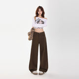 Vintage Autumn And Winter Main Push A Rich Coffee Brick Red Light Khaki Brown Trousers & Lengthen