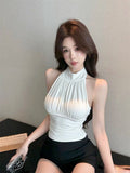 2933# Summer New Pure Lust Folded Neck Strap Vest Slimmed Female Fixed With Chest Cushion Top