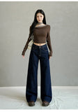 Vintage Dark Blue Broad-Legged Jeans Women's Fall 2025 High-Rise Loose-Fitting Slim Languid Tugging Trousers