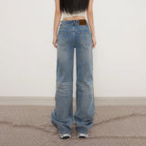 YC&2 Color Retro Low-Rise Loose Straight Pants Irregular Waist Design Spousy Thin Jeans Women Spring And Summer