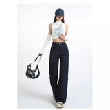 1606 Anola Red And Broad Leg Leisure Women's Spring And Autumn 2025 New High- Waisted Rally Straight Tight Trousers