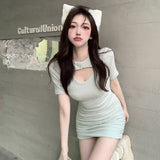 Fake Two Dresses Hollow Pure Sexy Hot Babes Tight-Buffed Short Skirts Women Summer 2025 New Dress