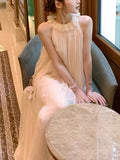 Capri Midsummer Man Silk Embroidered Petrithed Neck Dress Sweet Sling Dress Girl Summer Dress
