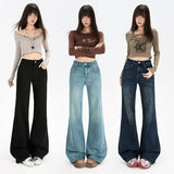 Early Spring Retro Nostalgic Micro-Horn Loose Thin Not Leg Horn Jeans Women's Elastic Slime