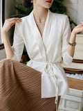 2026 Spring New Leisure Heavy Mulberry Silk Loose Waist Thin Design Design Suit Woman