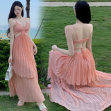 French Sexy Pure Lust Wind Irregularly Exposed Waist Thin Sling Dress Female Sanya Seaside Holiday Take-Up Dress