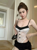 Crash-Colored Bow Lace Sling Woman Summer Sleeveless Vest Pure Sexual Tight Body Blouse
