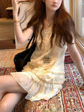 Buffali Dream Two-Color Lace Dress Women's Summer V-Neck Sleeveless Vest Skirt Skirt