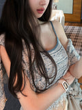 26 Small Fragrant Breeze Early Spring Double Light Line Knitted Cardigan Women's Sweater Jacket Sling Vest