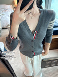 Three-Color Into The Silk Wool Tb Knitted Open Shirt Loose Thin Coat Fashion Spring