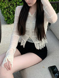 Series This Summer Soft Sister Hollow Long Sleeves To Receive Waist Thin Knitted Cardigan
