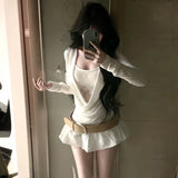 French Sexy Lace Splicing Collar Body T-Shirt High-Waist Short Skirt Two Sets Of Pure Lust Wind Spring Wear