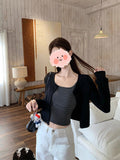 Korean Fashion Suit Solid Color Temperament Long-Sleeved Open Shirt Women In Autumn With Thin Sling Vest Two-Piece Set