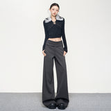 Casual Hanging With Thin Trousers Drag Loose Autumn And Winter New Side-Waist Buttons Waist Line Commuting Thin