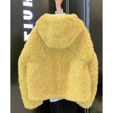 2025 Autumn And Winter Trend Korean Imitation Lamb Hair Hooded Short Coat Small Man Showing High Blue Hair Super Temperament
