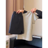 Positive Shoulder Short-Sleeved T-Shirt Women's Summer Simple Gray Short-Scar Casual Dress Tibetan Blue Dress Two Sets