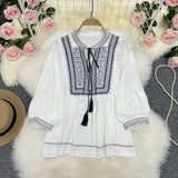 Bohemia National Style Heavy Industry Embroidered Sue With Cotton Doll Shirt Retro Lady Blouse Shirt