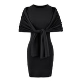 Pure Desire Sister Style High-End Temperament Suit Sleeveless Collar Vest Dress Women's Summer Shawl Dress Two Sets
