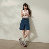 YC&3 Color Retro High-Waisted Loose Four-Pointed Broad-Legged Trousers Summer Straight Shorts Jeans Woman