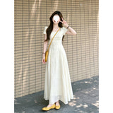 Tiansi Embroidery Fabric + Inner Micro-Permeable Texture Square Three-Dimensional Broken Flower Back Bow Bow Romantic Dating Long Dress