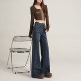8212 High Waist Not Close Leg Micro-Tipped Jeans Women Autumn And Winter Loose Horn Broad Leg Pants Micro-Horn Jeans Women