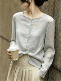 High-End Gray Jasmine Niche Big-Size Blouse Women 2026 Summer New Light Luxury Languid Temperament Open Shirt