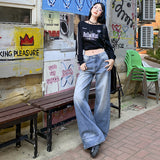 25Th Ootd!| Crease To Make Old Wash Jeans 2025 New Drag Floor Thin Loose Straight Leg Pants