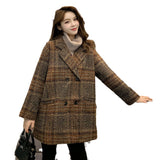 Lattice Suit Hair Coat Woman 2025 Autumn New Korean Version Of Loose Retro Lattice Coat In The Long Model