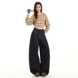Black Golden Lan Scissor High Street Loose Broad Leg Three-Dimensional Cut-Shaped Silhouette Wash Jeans Drag Floor Trousers
