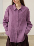 [Atonement] 100 Linen Green Loose Shirt Women Wear Long-Sleeved Shirt Inside And Outside