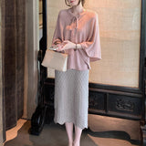 Suspension Wood Tiling Australian Woolen Two-Color Cloak Open Shirt | Lace Skirt | Wool Petals Knitted Skirt