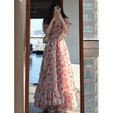 French Sweet Floral And Shoulder-Collared Dress Women's Summer 2025 New Gentle Temperament In The Long Princess Dress