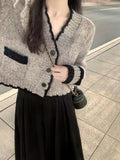 French Small Fragrant Atmosphere Feel Short Cardigan Sweater Women 2025 Spring New V-Neck Knitted Coat Top