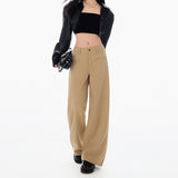 Qaqi Wide-Legged Jeans Women's New Fashion Design In The Fall Of 2025 With A Straight Trouser Trousers Cotton