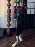 High-Rise Leather Skirt Woman Spring Autumn New After The Opening Fork Long Small Straight One-Step Skirt PU Leather Half-Dress Woman