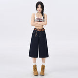 High-Waisted Loose Broad Leg Pants Deep Blue Seven-Point Trousers Spring And Summer Straight Jeans Women 2026 New Summer