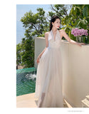 Beauty God Advent Tindal Effect Spring And Summer Gentle Wind Temperament Skinny And Sleeveless Collar Hanging Neck Long Dress