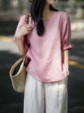 Peach's Sleeves Comfortable Breathing Flax Peach Powder Lantern Sleeves/Short-Sleeved T-Shirt