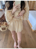 Early Summer Small White Flowers High Linen Lace Doll Set Women's Summer Thin Casual Shorts