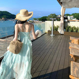 Mint Midsummer Cool Sling Dress Women's Holiday Style Temperament Dress Hanging Neck Lotle Side Mint Green Sling Skirt