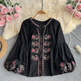 Bohemian Retro Embroidered Print Long-Sleeved Shirt For Women's Spring New Loose Cardigan Commuter Top