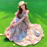 2026 Premium Purple Smoke Loo French Temperament Vacation Fish Line Fragile Chiffon Cake Dress Short Sleeve Suspension Dress
