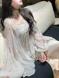 [Snow] National Wind Clear Cold Feeling V-Neck Lace A Set Of Slanted Fish Tail Half-Dress Suit