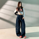 JM2025 New Burst Original Color Trousers Multi-Pocket Loose Jeans Women Show Thin Color Length
