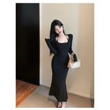 Sweet And Spicy Atmosphere Feel Inside The Bottom Dress Women's Autumn And Winter With A Coat To Collect Beautiful Temperament Chic Hanging Neck Dress