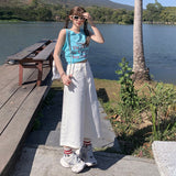 4 Color Retro High-Waisted Loose Broad Leg Pants Spring And Summer Slim Straight Seven-Point Trousers Jeans Women