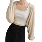 French Small Shoulder Ice Silk Knitted Sun-Wearing Women Thin Shawl Sweater With Sling Skirt Outer Hoodie Top