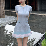 Jennie Blue Jab Gentle Hair Stitched Knitted Dress + Shirt Jacket Woman Autumn